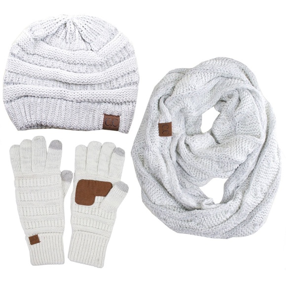 C.C 3pc Knit Warm Beanie Gloves Scarves Set